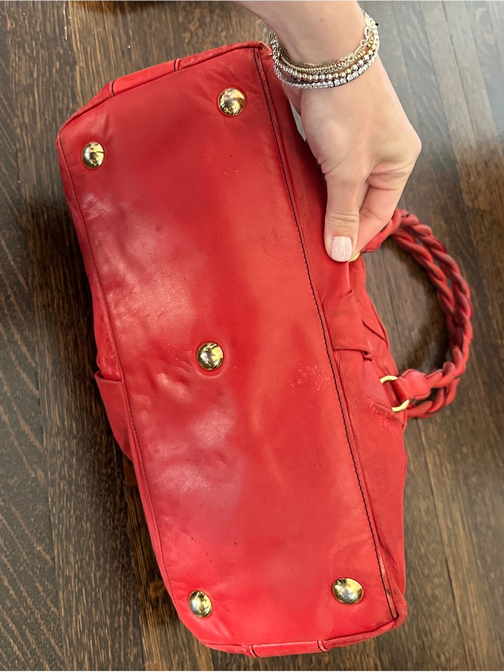Valentino Braided-Handle Red Woven Tote - Picture 10 of 12
